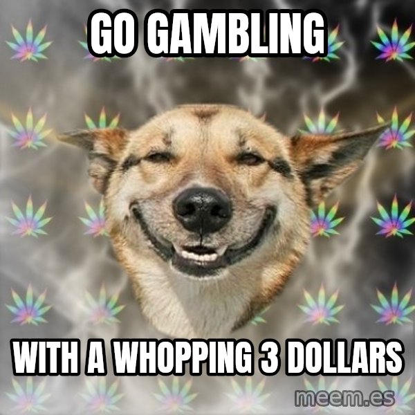 Stoner Dog meme: Go gambling / with a whopping 3 dollars