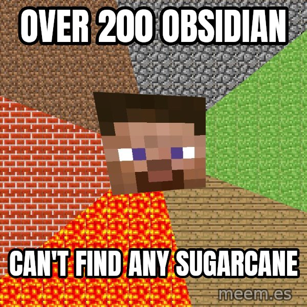 Minecraft Guy meme: over 200 obsidian / can't find any sugarcane