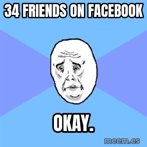 Okay Guy meme: 34 FRIENDS ON FACEBOOK / Okay.