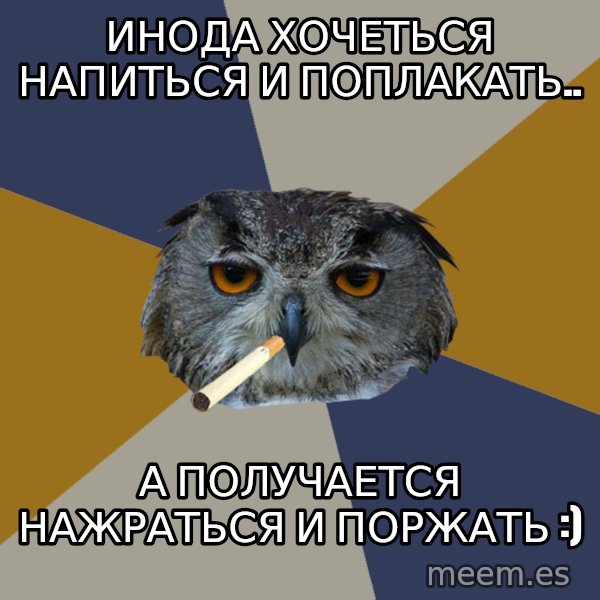 Art Student Owl meme: Инода хочеться напиться и поплакать.. / а получается нажраться и поржать :)