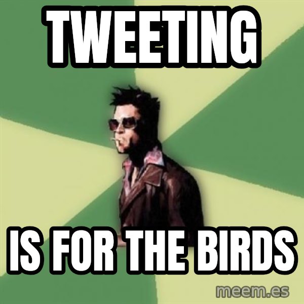 Tyler Durden meme: tweeting / is for the birds