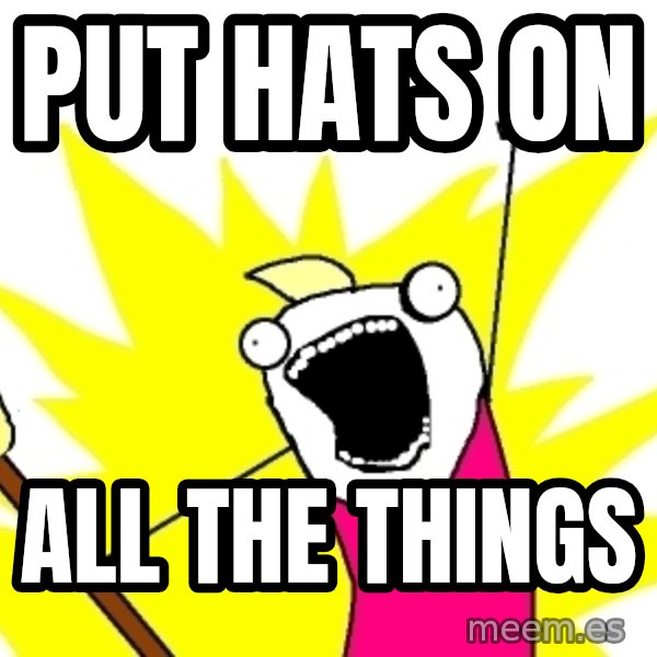 X ALL THE THINGS meme: Put hats on / all the things