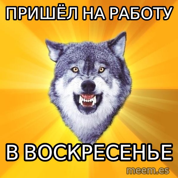Courage Wolf meme: пришёл на работу / в воскресенье