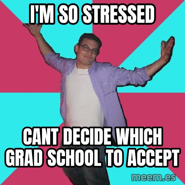 Douchebag Roommate meme: i'm so stressed / cant decide which Grad School to accept