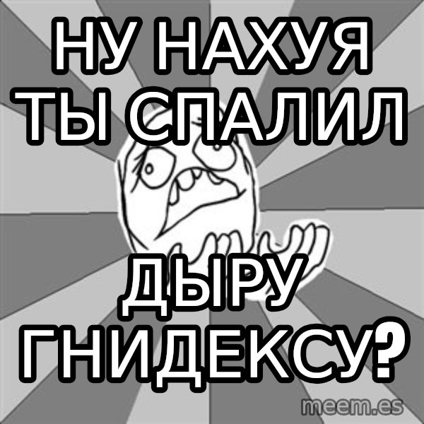 Whyyy??? meme: НУ НАХУЯ ТЫ Спалил / ДЫРУ ГНИДЕКСУ?