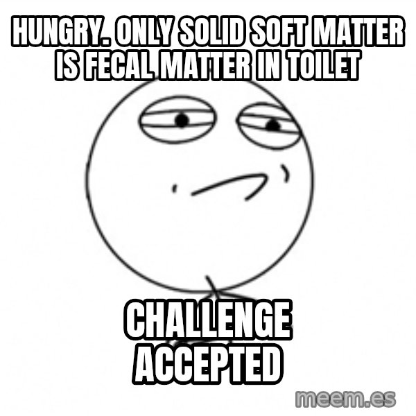 Challenge Accepted 2 meme: hungry. only solid soft matter is fecal matter in toilet / challenge accepted