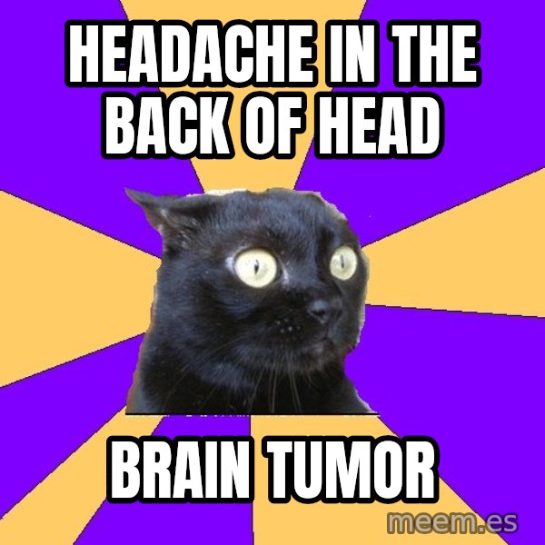 Anxiety Cat meme: headache in the back of head / BRAIN TUMOR