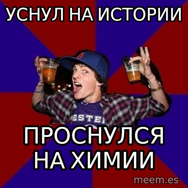 Sunny Student meme: уснул на истории / проснулся    на химии