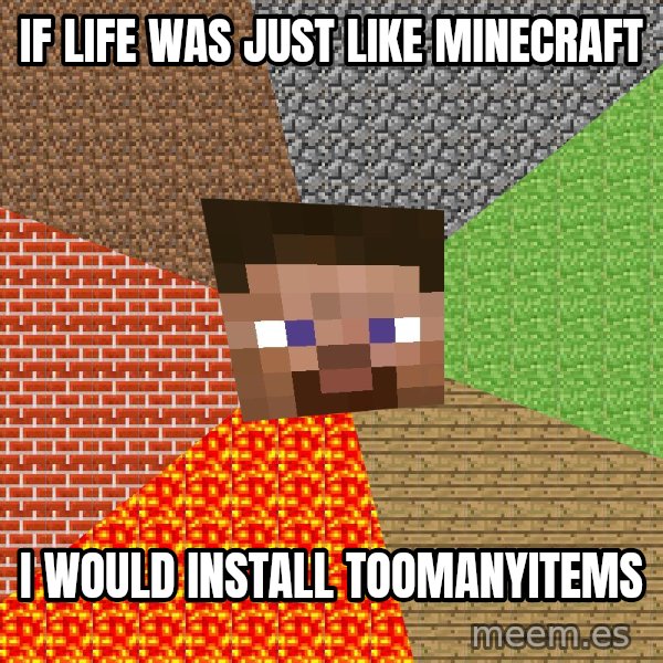 Minecraft Guy meme: IF LIFE WAS JUST LIKE MINECRAFT / I WOULD INSTALL TOOMANYITEMS