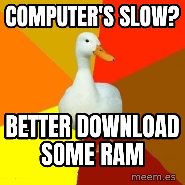Technologically Impaired Duck meme: computer's slow? / Better download some ram
