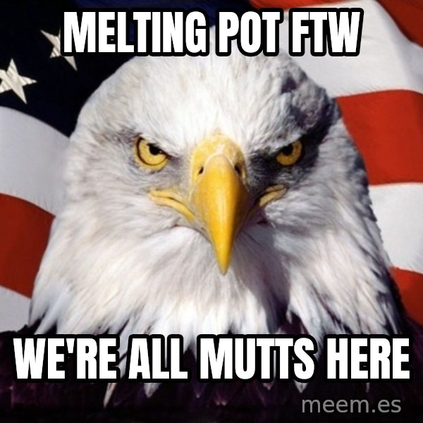 American Pride Eagle meme: melting pot ftw / we're all mutts here