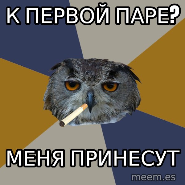 Art Student Owl meme: К первой паре? / меня принесут