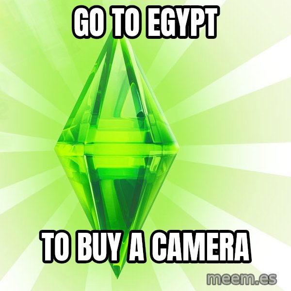Sims meme: go to egypt / to buy a camera