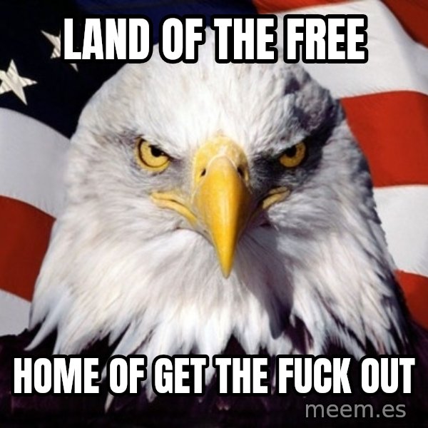 American Pride Eagle meme: land of the free / home of get the fuck out