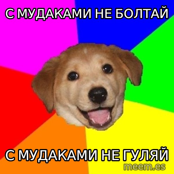 Advice Dog meme: с мудаками не болтай / С МУДАКАМИ не гуляй