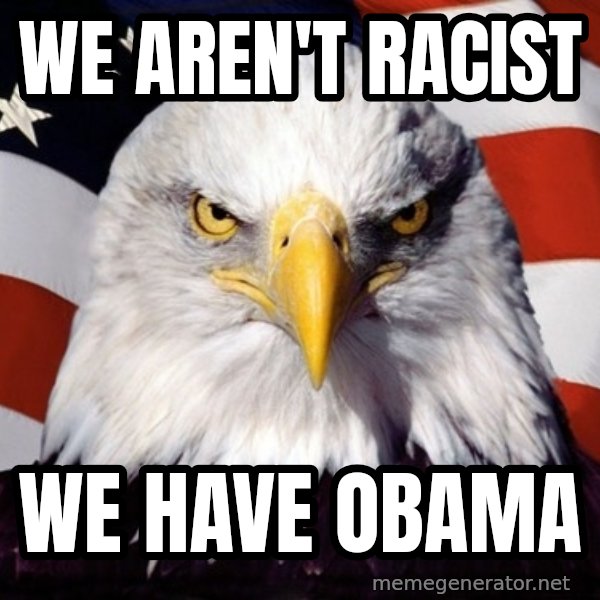 American Pride Eagle meme: We aren't racist / we have obama
