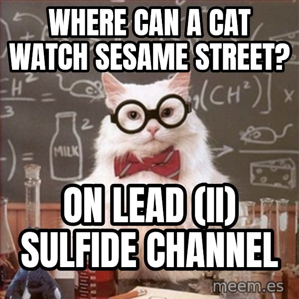 Science Cat meme: Where can a Cat watch Sesame Street? / On Lead (II) SulFide Channel