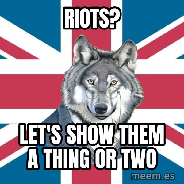 Sir Courage Wolf Esquire meme: Riots? / Let's show them a thing or two