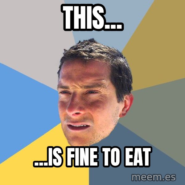 Bear Grylls meme: THIS... / ...is fine to eat