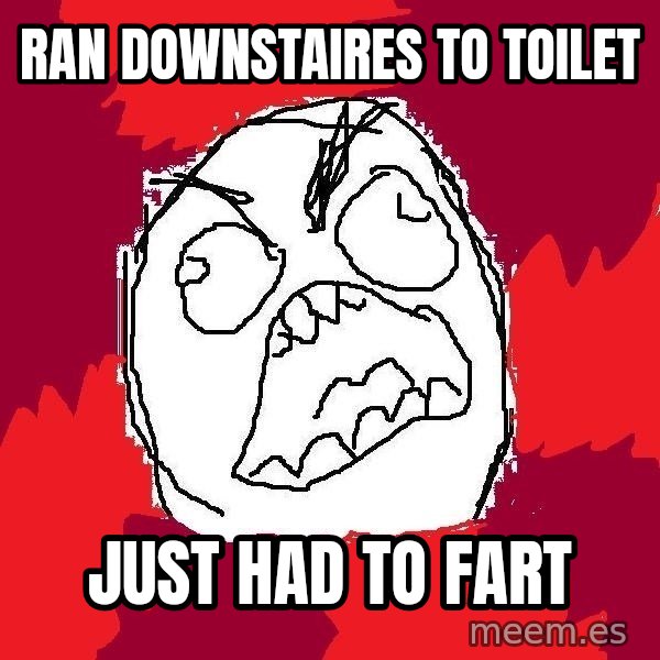 Rage FU meme: Ran downstaires to toilet / Just had to fart