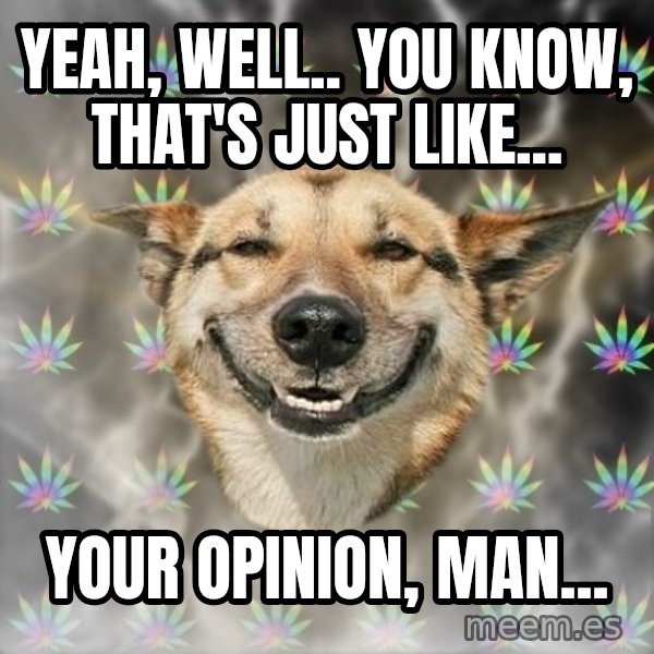 Stoner Dog meme: Yeah, well.. you know, that's just like... / YOUR OPINION, MAN...
