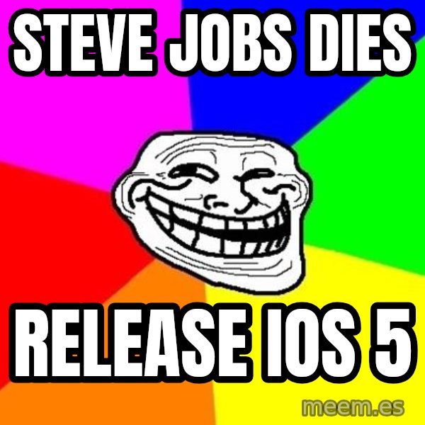 Trollface meme: Steve Jobs dies / Release IOS 5