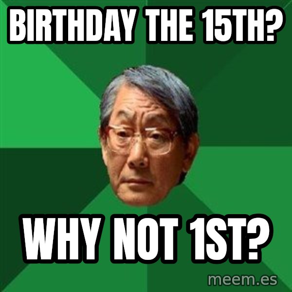 High Expectations Asian Father meme: birthday the 15th? / why not 1st?