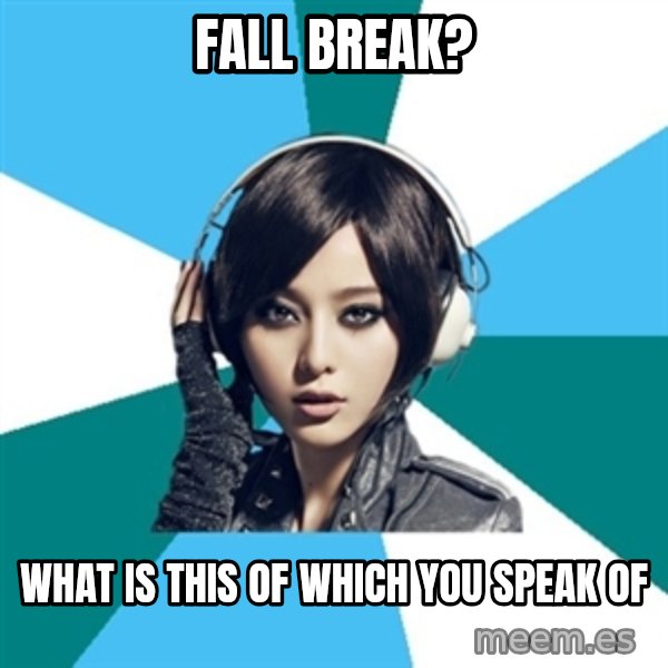 Crafty Interpreter meme: fall break? / what is this of which you speak of