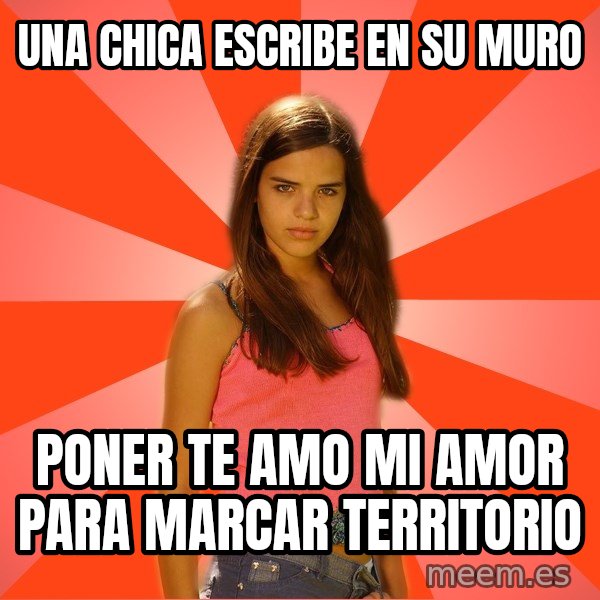 Jealous Girl meme: una chica escribe en su muro / poner te amo mi amor para marcar territorio