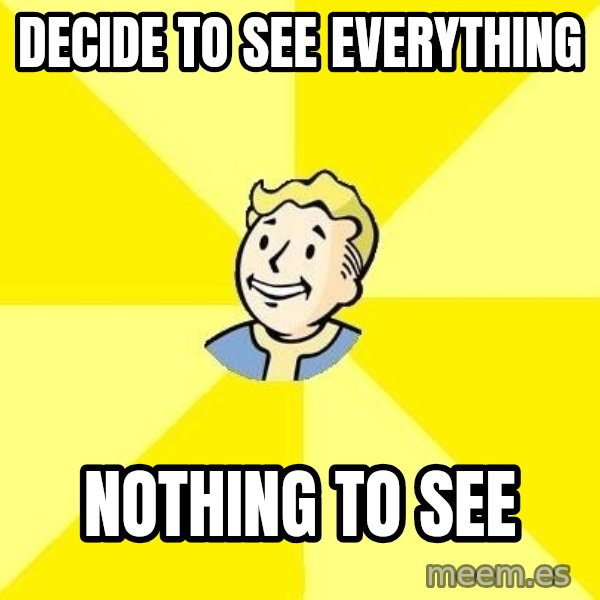 Fallout 3 meme: DECIDE TO SEE EVERYTHING / NOTHING TO SEE