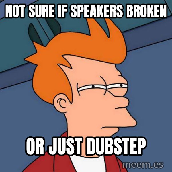 Futurama Fry meme: NOT SURE IF SPEAKERS BROKEN / OR JUST DUBSTEP