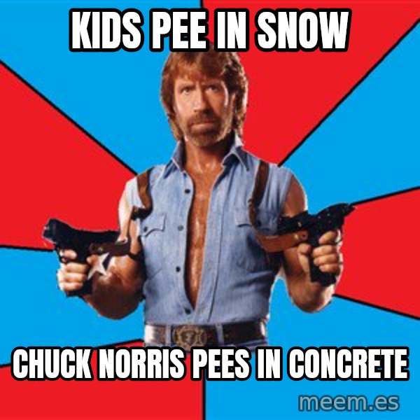 Chuck Norris  meme: Kids pee in snow / Chuck norris pees in concrete