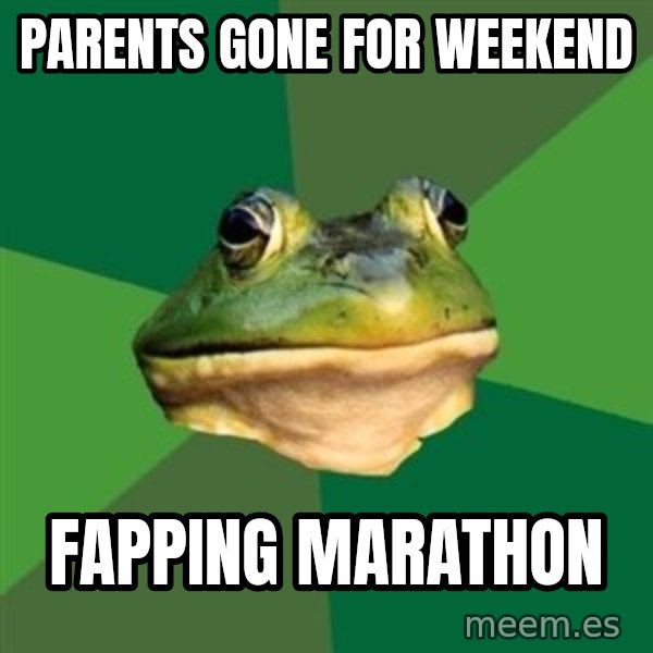 Foul Bachelor Frog meme: parents gone for weekend / fapping marathon
