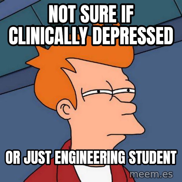 Futurama Fry meme: Not sure if clinically depressed / or just engineering student