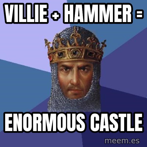 Age Of Empires meme: Villie + Hammer = / enormous castle