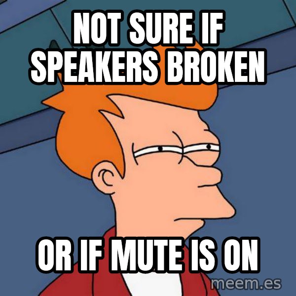 Futurama Fry meme: not sure if speakers broken / or if mute is on