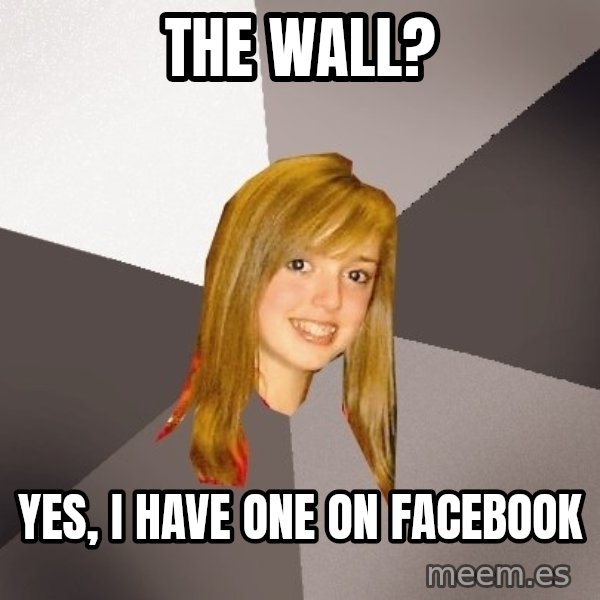Musically Oblivious 8th Grader meme: the wall? / yes, i have one on facebook