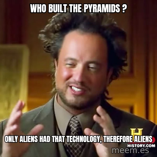 Giorgio A Tsoukalos Hair meme: WHO BUILT THE PYRAMIDS ? / ONLY ALIENS HAD THAT TECHNOLOGY, THEREFORE ALIENS