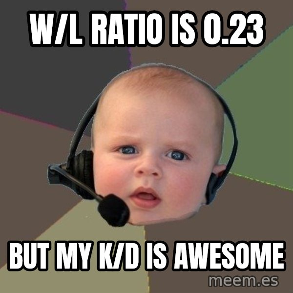FPS N00b meme: W/l ratio is 0.23 / but my K/d is awesome
