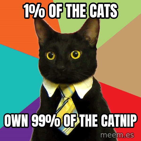 Business Cat meme: 1% of the cats / own 99% of the catnip