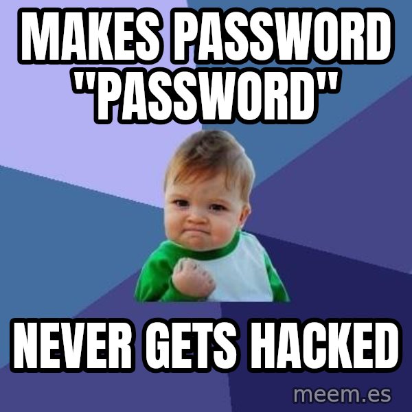 Success Kid meme: Makes password "password" / Never gets hacked