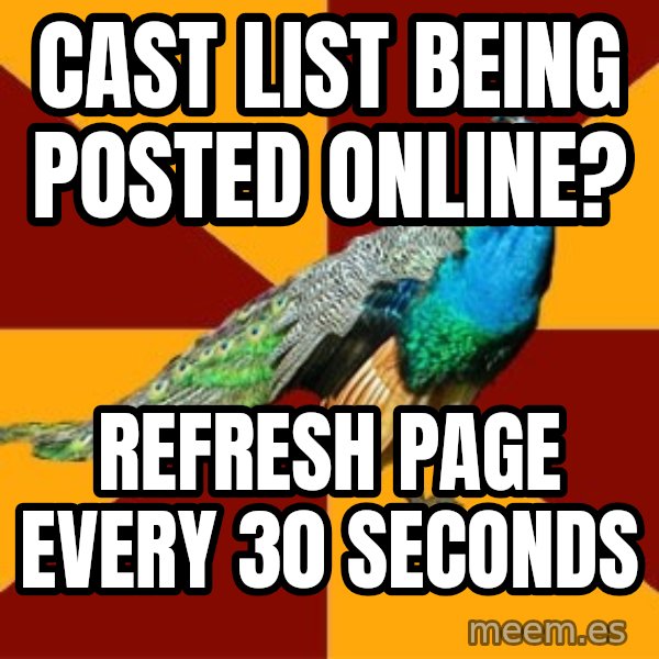 Thespian Peacock meme: cast list being posted online? / refresh page every 30 seconds