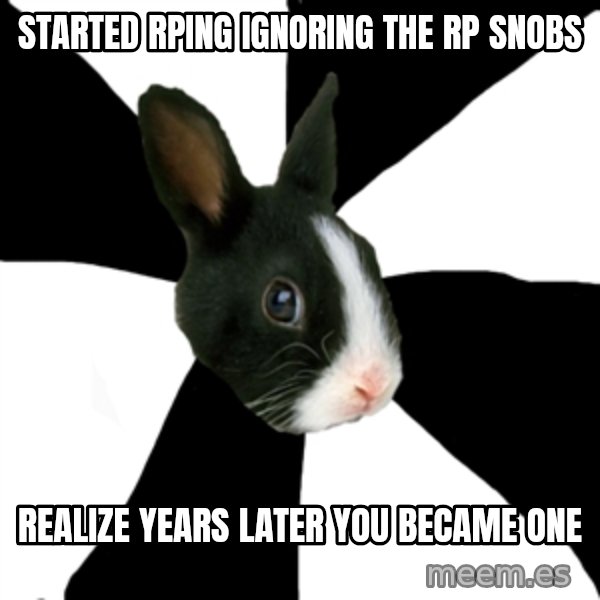 Roleplaying Rabbit meme: started rping ignoring the rp snobs / realize years later you became one