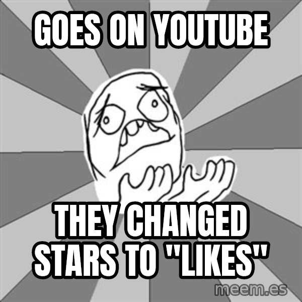 Whyyy??? meme: Goes on youtube / they changed stars to "likes"