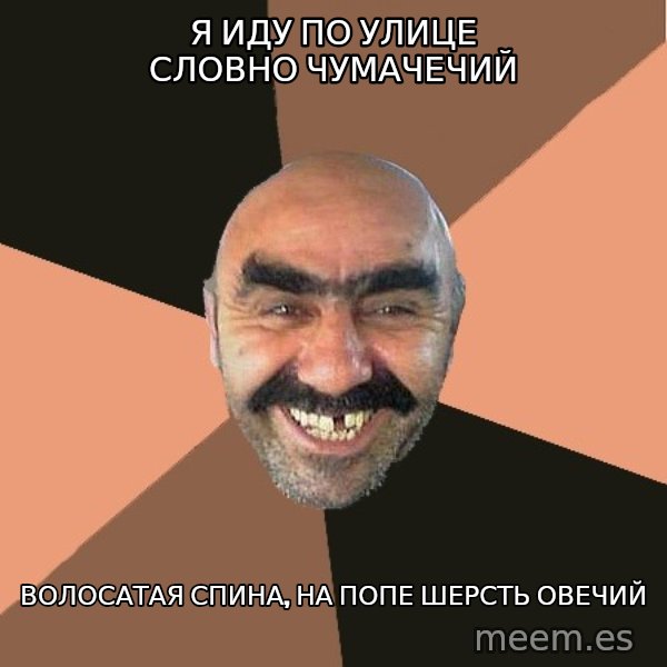 Provincial Man meme: я иду по улице словно чумачечий / волосатая спина, на попе шерсть овечий