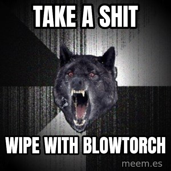 Insanity Wolf meme: TAKE A SHIT / WIPE WITH BLOWTORCH