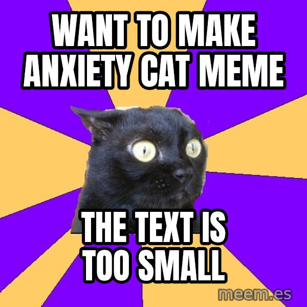 Anxiety Cat meme: want to make anxiety cat meme / the text is too small