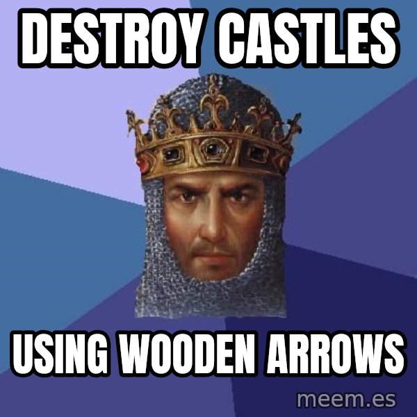 Age Of Empires meme: Destroy castles / using wooden arrows