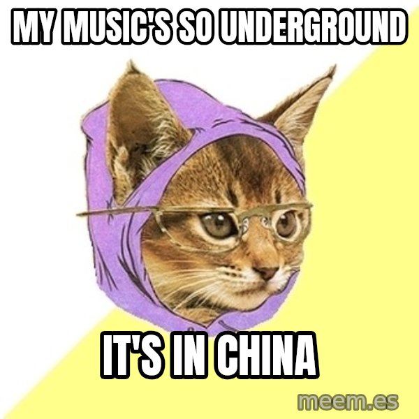 Hipster Kitty meme: My Music's So Underground / It's in China