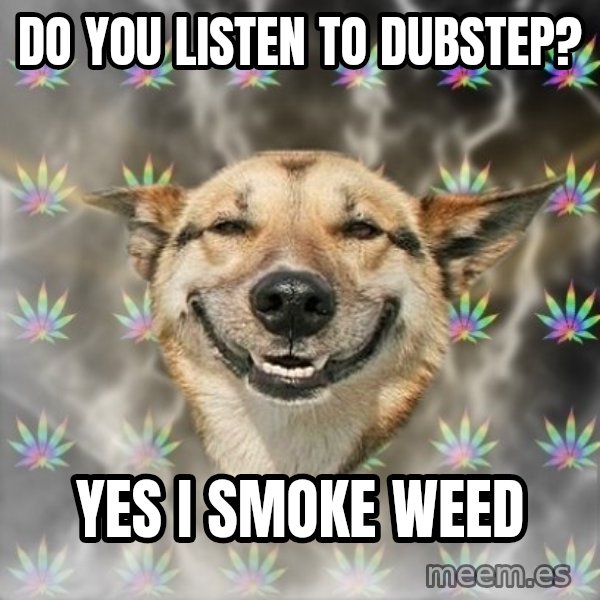 Stoner Dog meme: Do you listen to dubstep? / yes I smoke weed